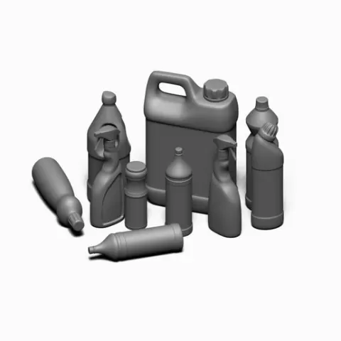 1/12 And 1/6 Scale Miniature Cleaning Bottle Set (8 piece) for Dollhouses and Miniature Projects (commercial license)