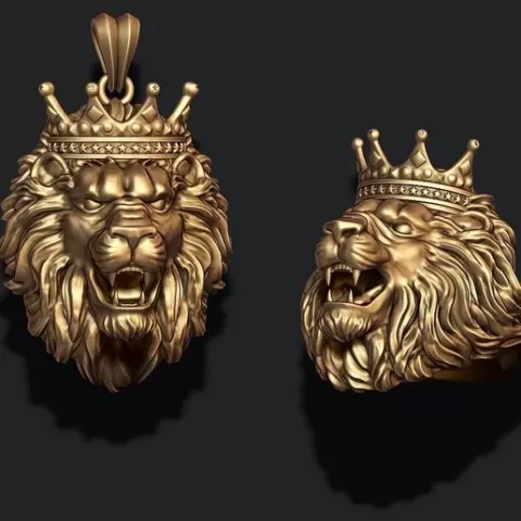 Lion ring pendant with crown v1 pack