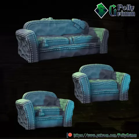 Tabletop miniature sci-fi cyberpunk fantasy. Sofa and armchairs Terrain old furniture junkyard set by PollyGrimm