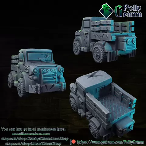 Tabletop miniature sci-fi cyberpunk fantasy. Old truck car terrain by PollyGrimm