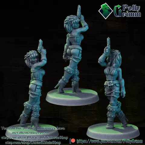Tabletop miniature sci-fi cyberpunk fantasy. Elf girl with pistol by PollyGrimm