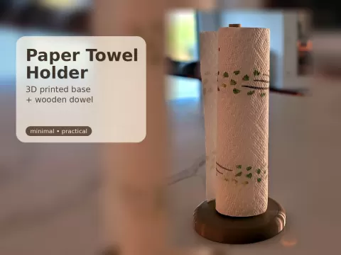 Minimal Paper Towel Holder – 3D + Wooden Dowel