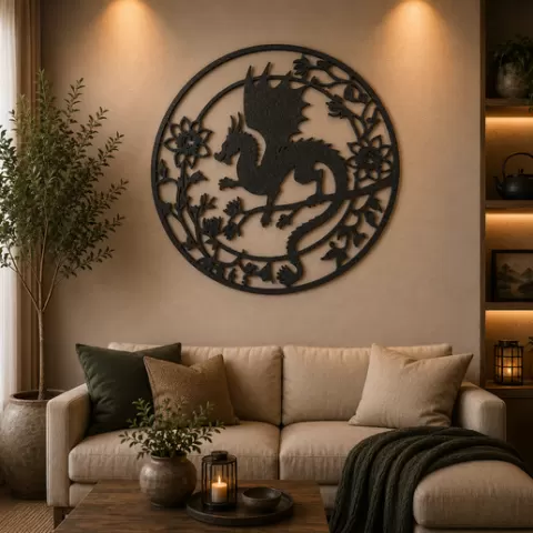 Fantasy Dragon Floral 2D Wall Art