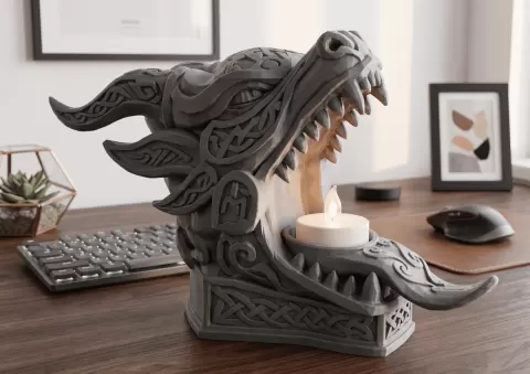 Celtic Dragon Candle Holder, Viking Dragon Tealight Holder, Nordic Dragon Decor, 3D Printed Fantasy