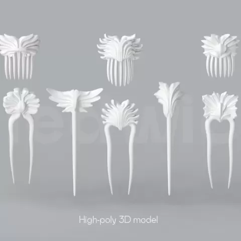 Hair Accessories 3D STL Bundle - 11 Hair Sticks, Pins, and Combs Models for Resin Printing (Digital Download)