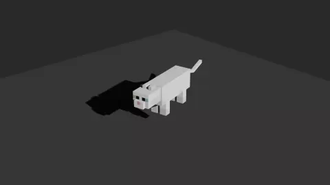 Stylized White Cat 3D Model - Minecraft Inspired