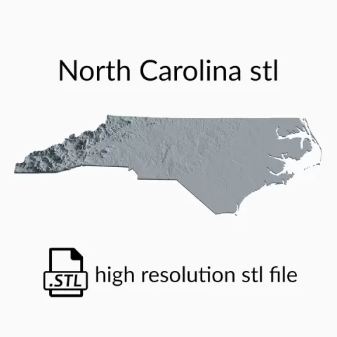 USA State of North Carolina Topographic Map - 3D Terrain Elevation - Relief Map - Topography of North Carolina by Robin Schmezko