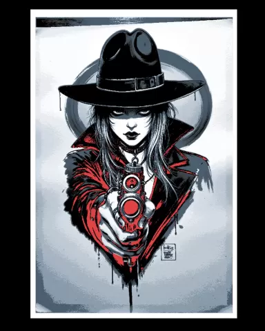 Irreverent art depicting the Drifter and her protection - gothic steampunk style - hueforge art
