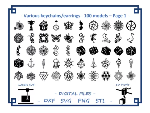 Various keychains/earrings - 100 models