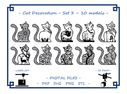 Cat decoration - Set 3 - 10 models Bundle