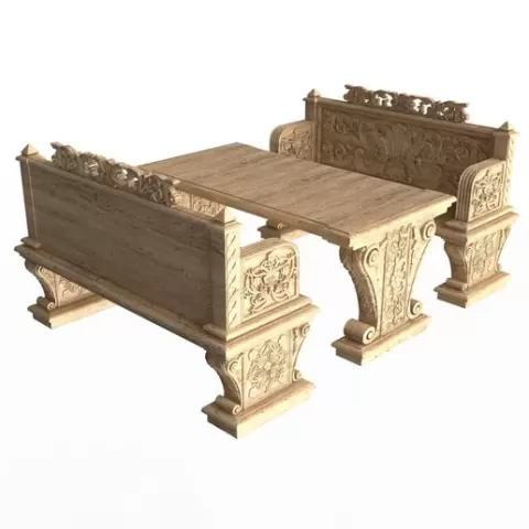 Stone Bench and Table 04