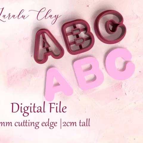 Alphabet 2cm Polymer Clay Cutter File | Digital STL File | Cookie cutters | Polymer Clay Earrings | Laralu Clay Valentine XO