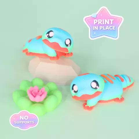 Mini Gecko Flexi STL | Print-in-Place Articulated Gecko | No Supports 3D Print File by Quail Studio