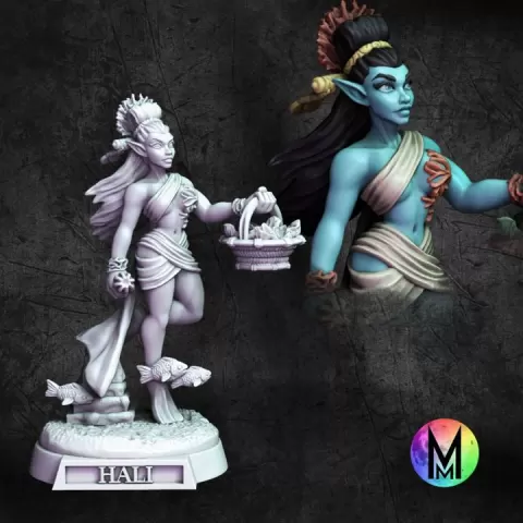 Sea Elf servant - Hali the servant (Female sea elf temple servant) by Moonlight Minis- Christine Van Patten