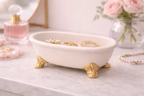 Bathtub Trinket Dish STL – Jewelry Holder Tray – Cute Vanity Organizer – 3D Print File – Ring Holder