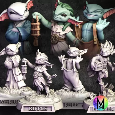 Unique aquatic race - Set of four Nixls ( Unique IP underwater race ) by Moonlight Minis- Christine Van Patten
