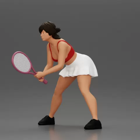 sexy tennis player in skirt holding her racket in a ready position by 3DGeschaft Miniatures Figures