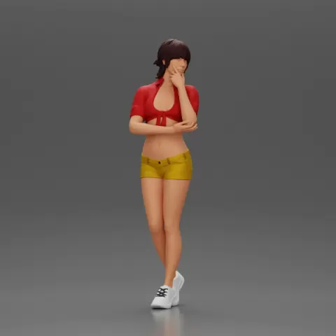 sexy girl in mini shirt and shorts standing and contemplating by 3DGeschaft Miniatures Figures