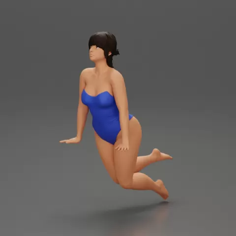 Sexy girl in one-piece swimsuit leaning on the poolside with both hands by 3DGeschaft Miniatures Figures