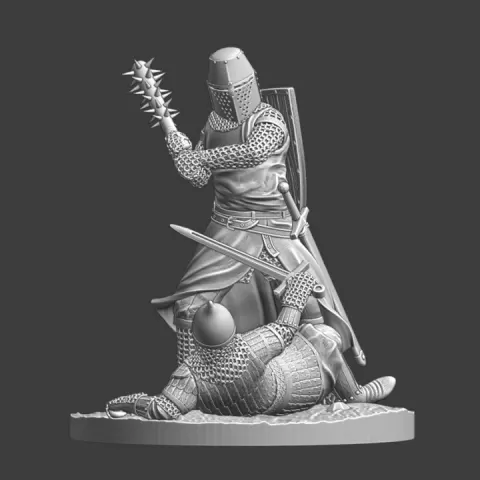 Medieval knight with spiked club fight downed russian warrior by Northern Crusades Miniatures