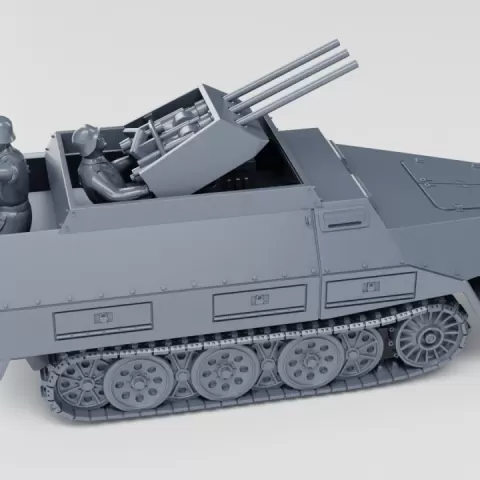 Half-track Sd.Kfz.251/21 Ausf.D Fliegerabwehr Schutzenpanzerwagen (Drilling) + Crewmen (Germany, WW2) by Wargame3d