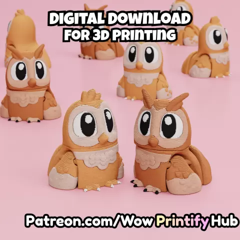 Articulated Owl STL & 3MF – Flexi Print in place animal (Fidget Toy) by WowPrintifyHub