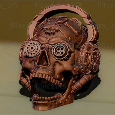 Steampunk skull with headphones