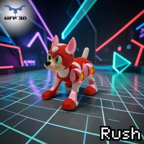 ARTICULATED RUSH -MEGAMAN DOG -NO SUPPORT - PRINT IN PLACE - SENSORY TOY-FIDGET by MFP3D