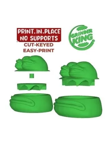 WEED CHOPPER GRINDER PEPE FROG CUT-KEYED GRINDERKING 90X90X65 MM EASY PRINT PRINT-IN-PLACE WITHOUT SUPPORTS... FDM SLA