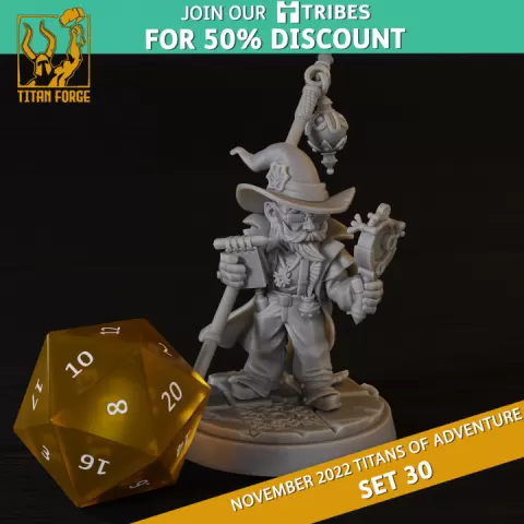 Gnome Male Wizard - RPG Hero Character D&D 5e - Titans of Adventure Set 30 by Titan Forge Miniatures