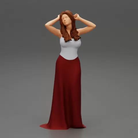 sexy girl in long dress with long hair standing by 3DGeschaft Miniatures Figures