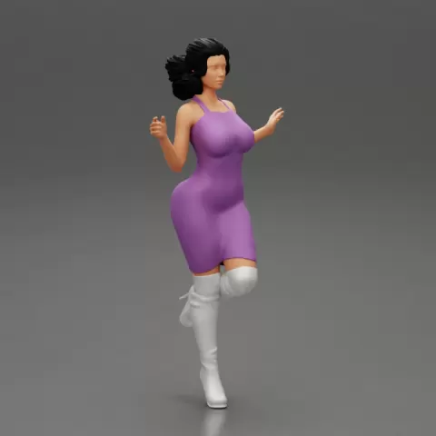 Woman in Mini Dress is Standing on One Leg by 3DGeschaft Miniatures Figures