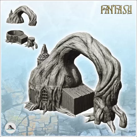 Mystical medieval tree trunk cabin with annex (21) - Medieval Gothic Feudal Old Archaic Saga 28mm 15mm by Hartolia Miniatures