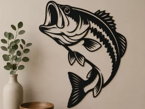 Jumping Bass Fishing Cabin Wall Art Home Decor - Kaoz Kitten