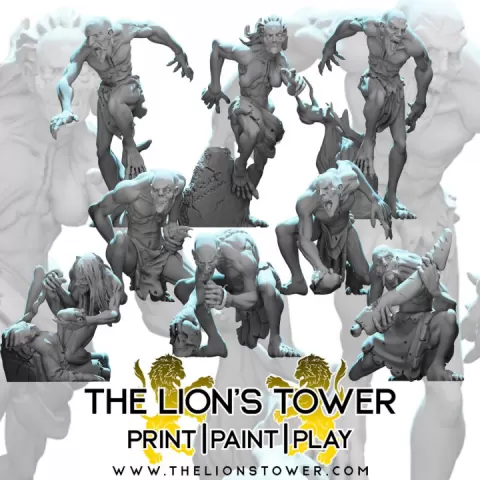 Ghouls (Set of 8 x 32mm scale presupported miniatures) by The Lion's Tower Adventurers Guild
