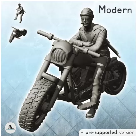 Smoking biker with glasses (5) - Gang Modern Apocalypse Outlaw Biker US Bandit Rebel Club by Hartolia Miniatures