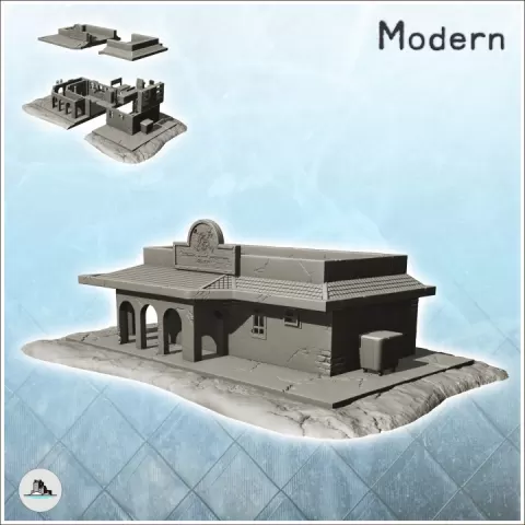 Modern biker gang bar with flat roof (+ props) - Modern WW2 Cold World War Diaroma Wargaming RPG by Hartolia Miniatures