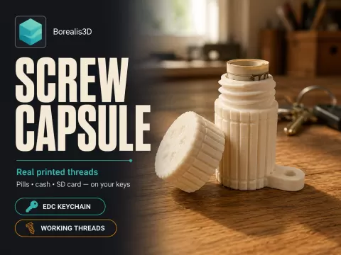 Screw-Top Keychain Capsule – Real Printed Threads