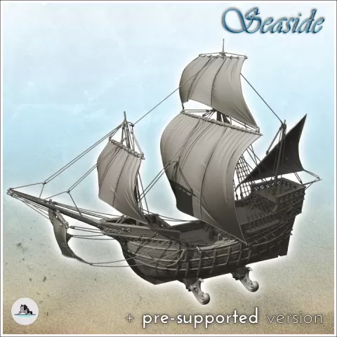 Sail boat Caravel (3) - Pirate Jungle Island Beach Piracy Caribbean Medieval terrain by Hartolia Miniatures