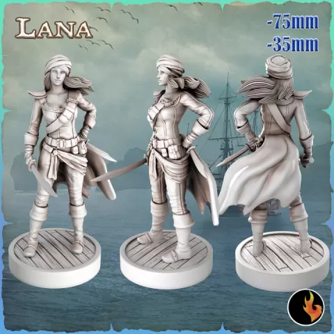 Pirate Adventurer Fighter Lana - Pirate Fighter Adventurer - 75mm + 35mm Scale by Ravi Sampath