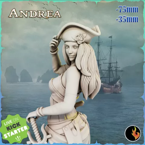 Adventurer Pirate Andrea - Pirate Adventurer Swashbuckler - 75mm + 35mm Scale by Ravi Sampath
