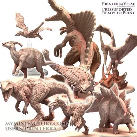 013 ANIMAL Dinosaur Pack Pteranodon Allosaurus Ankylosaurus Archaeopteryx Deinonychus Parasaurolophus Stegosaurus by Printerra Studios