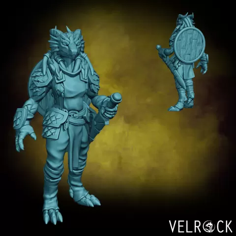 Dragonfolk Soldier/City Guard 6 (Female) (PRESUPPORTED) by Velrock Art Miniatures