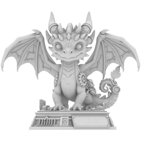 Runic Baby Dragon – Cute Horned Dragon on Rock Base / Runen‑Babydrache – Niedlicher gehörnter Drache auf Fels