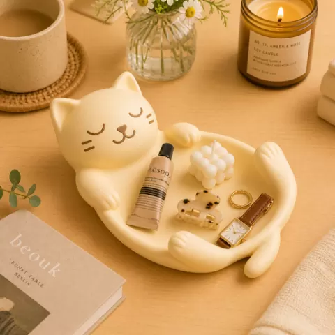 Cute Cat Trinket Tray STL | Kawaii Jewelry Organizer | Aesthetic Catchall 3D Print