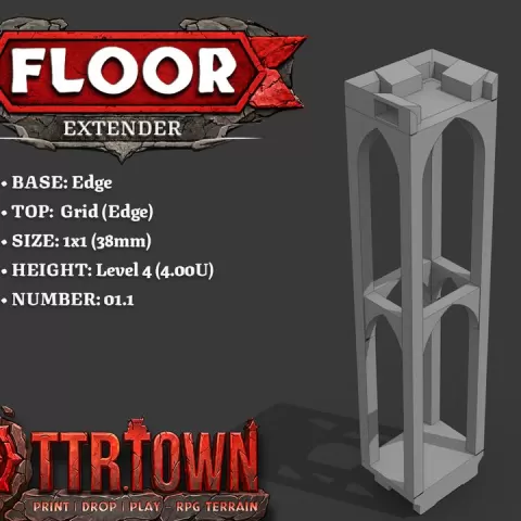 Floor - Extender - 3.25U (FRACTIONS) to 4.00U (LEVEL4) - 1x1 - Base (EDGE) - TOP (GRID - EDGE) - 1.1 - TTR Town Minis by TTR.Town