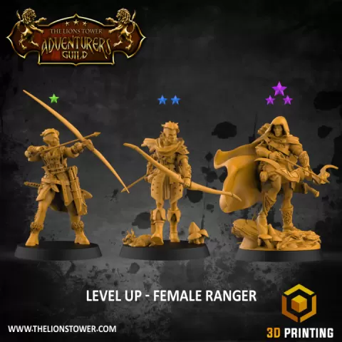 Level Up Ranger - Female (3x modular 32mm scale miniatures) PRESUPPORTED by The Lion's Tower Adventurers Guild