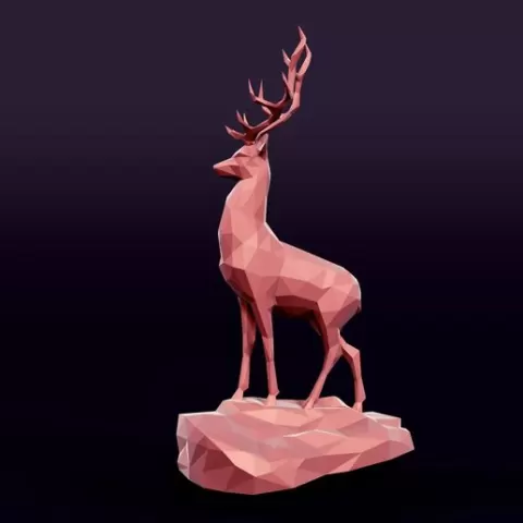 LowPoly Polygonal Deer Statue - Figurine