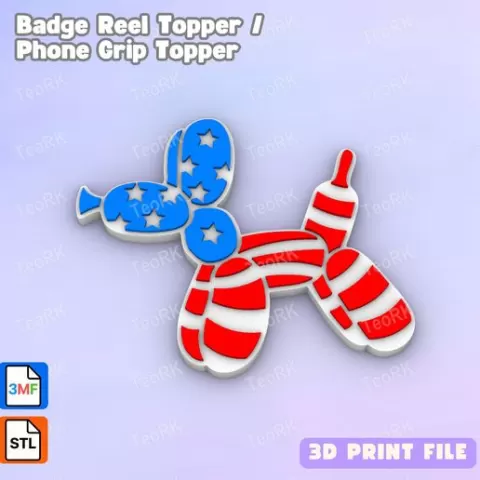 Badge Reel Topper Flat Back United States balloon dog - Phone Grip Topper - 3MF