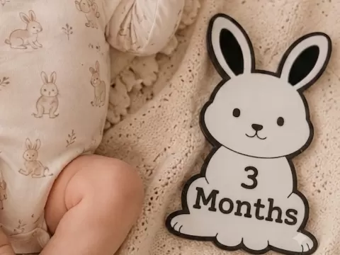 "Bunny" milestone plaque for baby photos 3 month